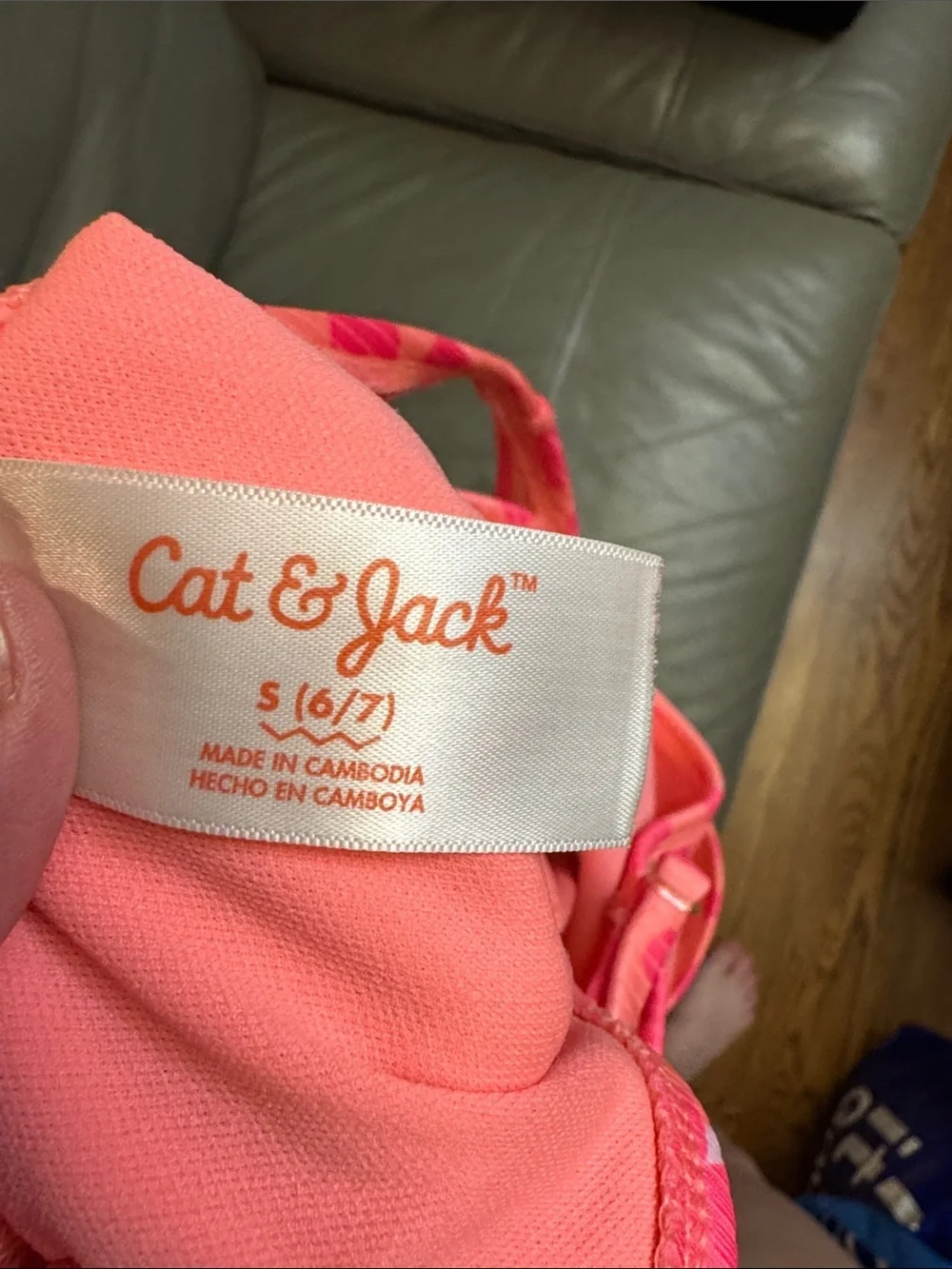 Cat & Jack Coral Pink One-Shoulder Cutout Swimsuit size S (6/7)